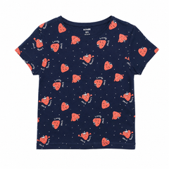 Short Sleeves Round Neck All Over Strawberry Print T-Shirt - K-19