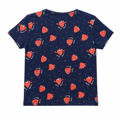 Short Sleeves Round Neck All Over Strawberry Print T-Shirt - K-19