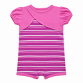 Pink Striped Romper With Stylish Crossover yoke Cap Sleeves - K-24