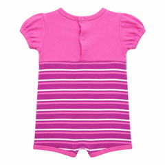 Pink Striped Romper With Stylish Crossover yoke Cap Sleeves - K-24