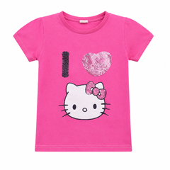 Short Sleeves Round Neck With Graphic Print And Sequin Heart T-Shirt- K-27