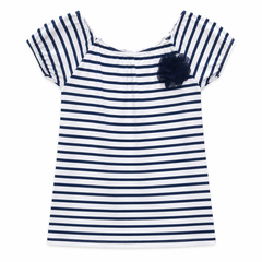 White Striped Tunic Top With Boat Neck Flutter Sleeves - K-43