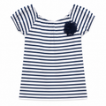 White Striped Tunic Top With Boat Neck Flutter Sleeves - K-43