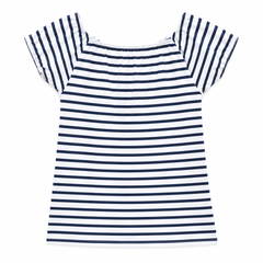 White Striped Tunic Top With Boat Neck Flutter Sleeves - K-43