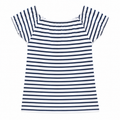 White Striped Tunic Top With Boat Neck Flutter Sleeves - K-43