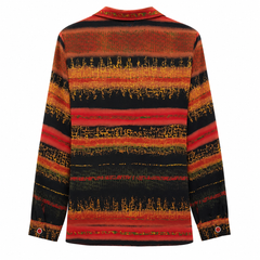 Women's Rust Black Abstract Stripe Viscose Shirt - Camp Collar, Full Sleeve - W-63