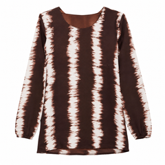Women's Coffee Brown Tie-Dye Georgette Tunic - Round Neck, Full Sleeve - W-65