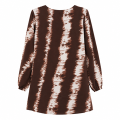 Women's Coffee Brown Tie-Dye Georgette Tunic - Round Neck, Full Sleeve - W-65