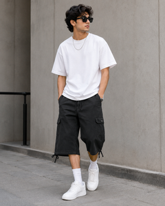 Mens Cotton Cargo Shorts Regular Fit Multi Pocket - M-115