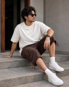Mens Chocolate Brown Cotton Full Cargo Shorts Regular Fit Multi Pocket - M-116