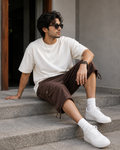 Mens Chocolate Brown Cotton Full Cargo Shorts Regular Fit Multi Pocket - M-116