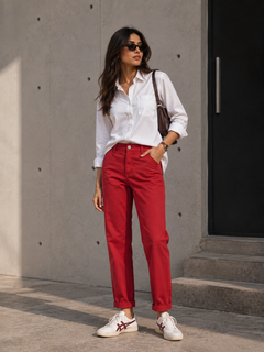 Women Maroon Slim Fit Cotton Stretch Chino Pant Mid Rise - W-37