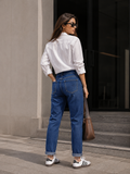 Women Dark Blue Stretch Skinny Jeans Mid Rise Classic 5-Pocket - W-38