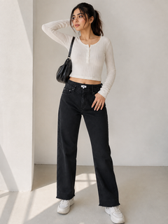Women Skinny Jeans Mid Rise Raw Frayed Hem - W-41