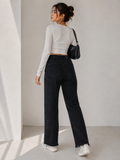 Women Skinny Jeans Mid Rise Raw Frayed Hem - W-41