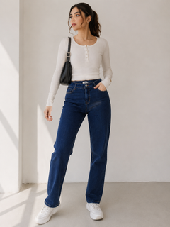 Women Dark Blue Skinny Jeans Mid Rise Classic 5-Pocket - W-42