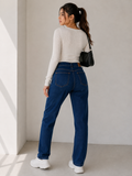 Women Dark Blue Skinny Jeans Mid Rise Classic 5-Pocket - W-42