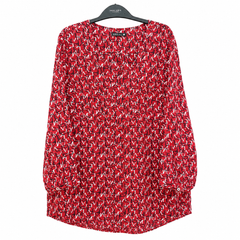 Women's Red LOVE Print Tunic 2 Chest Pocket Button Front - W-52