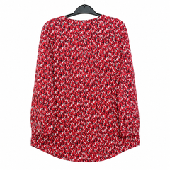 Women's Red LOVE Print Tunic 2 Chest Pocket Button Front - W-52