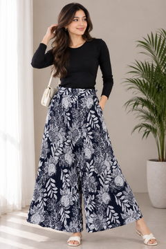 Women Printed Pleated Wide Leg Palazzo - W-49