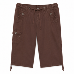 Mens Chocolate Brown Cotton Full Cargo Shorts Regular Fit Multi Pocket - M-116
