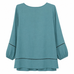 Women's Teal Boho Lace Yoke Tunic - 3/4 Sleeve - W-54