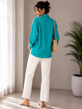 Women's Self-Striped Button Down Shirt / Tunic - W-51