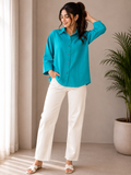 Women's Self-Striped Button Down Shirt / Tunic - W-51