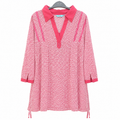 Women's Pink Ditsy Floral Tunic - Shirt Collar, Lace Full Sleeve - W-55