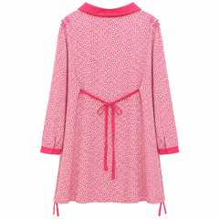Women's Pink Ditsy Floral Tunic - Shirt Collar, Lace Full Sleeve - W-55