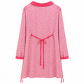 Women's Pink Ditsy Floral Tunic - Shirt Collar, Lace Full Sleeve - W-55
