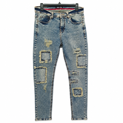 Mens Acid Wash Patchwork Ripped Jeans - M-119