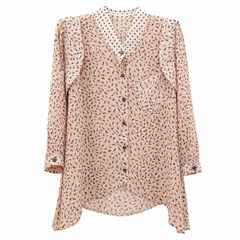 Women's Nude Abstract Print Georgette Tunic - Contrast Polka Dot - W-56