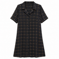 Women's Black Geometric Print Viscose Short Sleeve Button Front - W-58