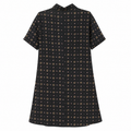 Women's Black Geometric Print Viscose Short Sleeve Button Front - W-58