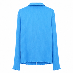 Women's Sky Blue Crinkle Full Sleeve Button Front Relaxed Fit - W-59