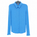 Women's Sky Blue Crinkle Full Sleeve Button Front Relaxed Fit - W-59