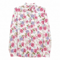 Women's Cream Pink Floral Print Cotton Shirt - Full Sleeve, Button Front - W-60