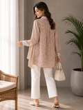 Women's Nude Abstract Print Georgette Tunic - Contrast Polka Dot - W-56