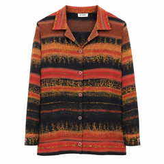 Women's Rust Black Abstract Stripe Viscose Shirt - Camp Collar, Full Sleeve - W-63