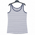 Women's Navy White Stripe Cotton Tank Top - Scoop Neck, Sleeveless - W-68