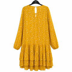 Women's Mustard Polka Dot Tiered Ruffle Dress - Full Sleeve - W-50