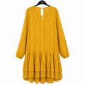 Women's Mustard Polka Dot Tiered Ruffle Dress - Full Sleeve - W-50