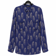 Women's Navy Animal Print Viscose Shirt - Full Sleeve, Button Front, 2 Pockets - W-61