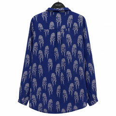 Women's Navy Animal Print Viscose Shirt - Full Sleeve, Button Front, 2 Pockets - W-61