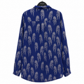 Women's Navy Animal Print Viscose Shirt - Full Sleeve, Button Front, 2 Pockets - W-61