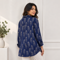 Women's Navy Animal Print Viscose Shirt - Full Sleeve, Button Front, 2 Pockets - W-61
