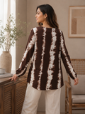 Women's Coffee Brown Tie-Dye Georgette Tunic - Round Neck, Full Sleeve - W-65