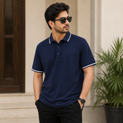 Short Sleeves Polo Collar With Three Button Placket - M-88