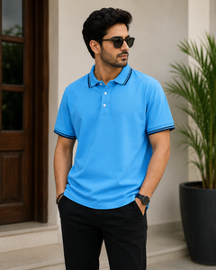 Short Sleeves Polo Collar With Three Button Placket - M-90
